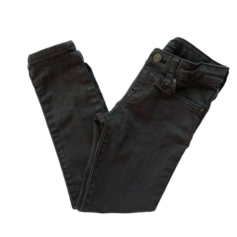 💰3/$25 Polo Ralph Lauren Girl's Tompkins Skinny Jeans Washed Black Size 5
